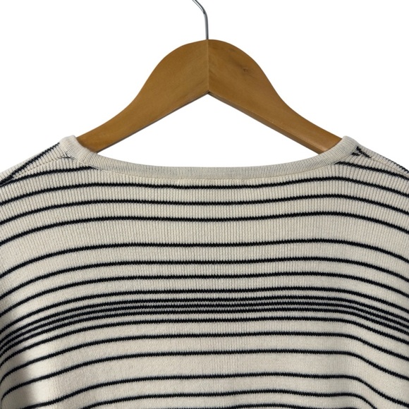 Eileen Fisher Boxy Fit Oversized 100% Organic Cotton Striped Sweater Ivory Black - Picture 13 of 16